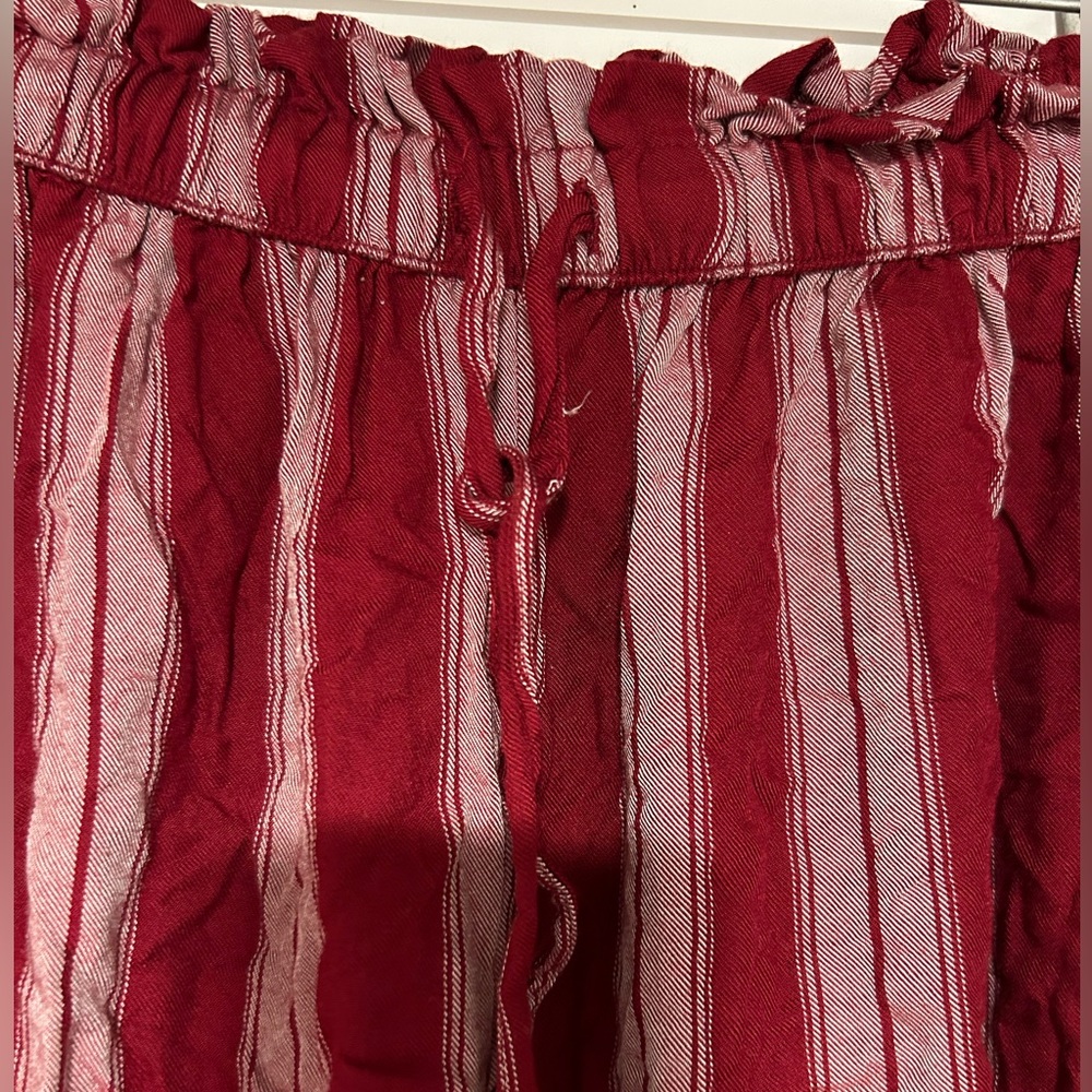 Flowy red and white stripped pants